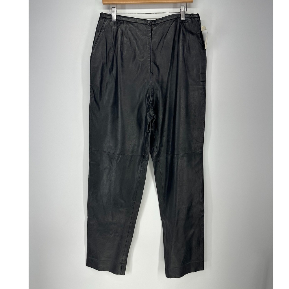 Harvé Benard Leather Pants Womens 14 Black Vintage High Waisted Tapered NWT Chic